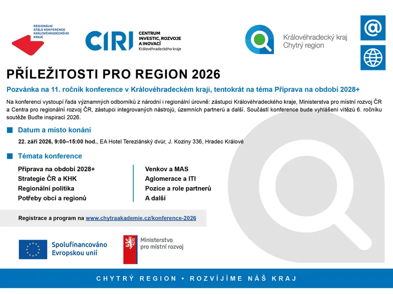 Konference Příležitosti pro region 2026 a vyhlášení vítězů soutěže Buďte inspirací